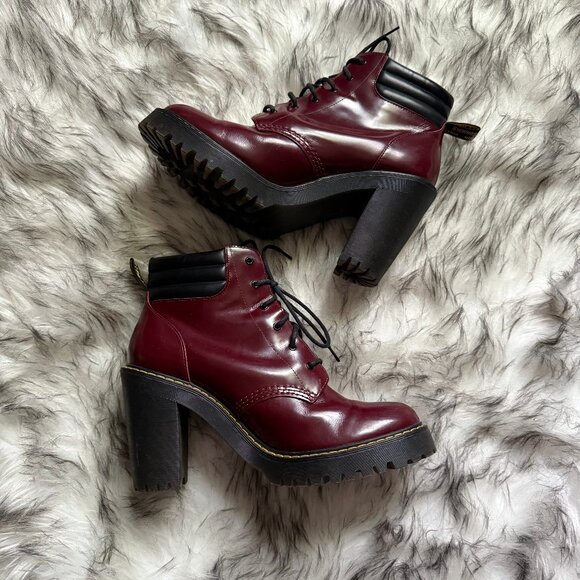 Burgundy Dr. Martens Persephone Leather Heeled Lace-Up Ankle Combat Boots Sz 11 - Picture 1 of 7